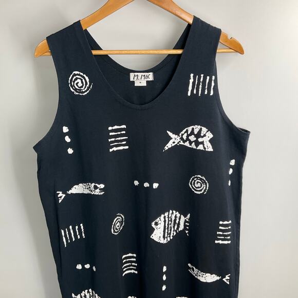 M MAC Vintage Art Animal Fish Maxi Dress Medium Vermont Coastal Nautical Cotton - Picture 8 of 9